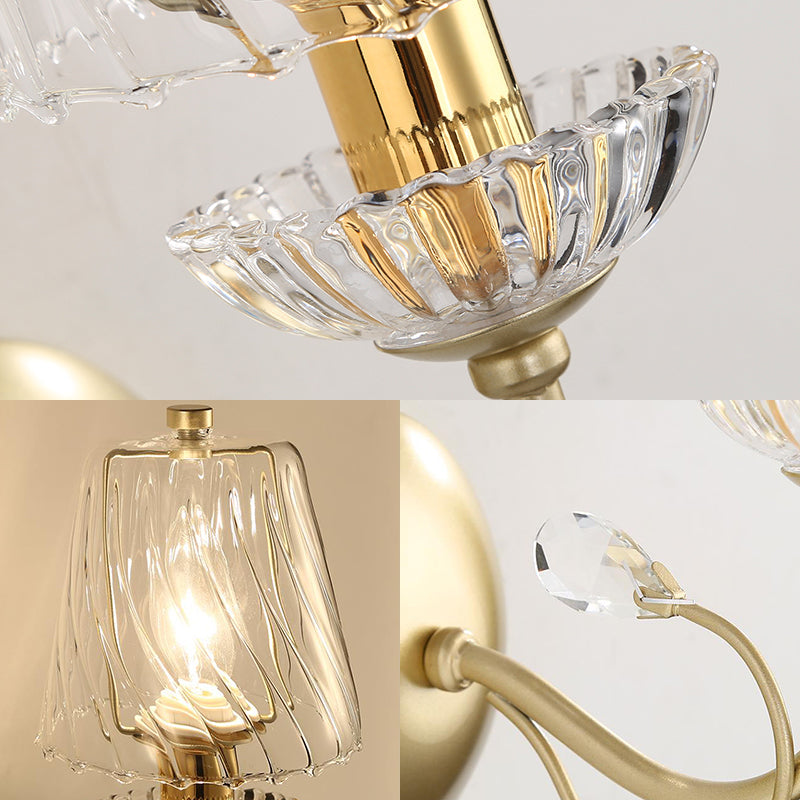 Swirl Glass Cone Wall Light with Crystal Deco Contemporary 1 Light Wall Mounted Lamp in Gold Clearhalo 'Modern wall lights' 'Modern' 'Wall Lamps & Sconces' 'Wall Lights' Lighting' 152975