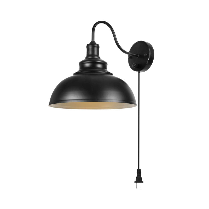 Black Dome Sconce Light Farmhouse Metal 1 Light Bedroom Room Wall Lamp with Plug-in Cord Clearhalo 'Art deco wall lights' 'Cast Iron' 'Glass' 'Industrial wall lights' 'Industrial' 'Middle century wall lights' 'Modern' 'Rustic wall lights' 'Tiffany' 'Traditional wall lights' 'Wall Lamps & Sconces' 'Wall Lights' Lighting' 153316