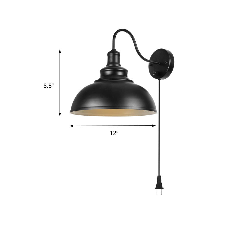 Black Dome Sconce Light Farmhouse Metal 1 Light Bedroom Room Wall Lamp with Plug-in Cord Clearhalo 'Art deco wall lights' 'Cast Iron' 'Glass' 'Industrial wall lights' 'Industrial' 'Middle century wall lights' 'Modern' 'Rustic wall lights' 'Tiffany' 'Traditional wall lights' 'Wall Lamps & Sconces' 'Wall Lights' Lighting' 153317