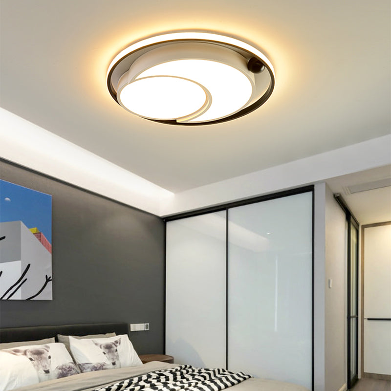 White/Black Round Flush Mount Ceiling Light Nordic Acrylic LED Ceiling Mounted Light for Bedroom in Warm/White, 18