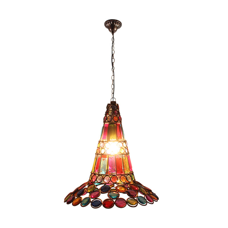 Antique Tapered Hanging Lamp Crystal 1 Light Pendant Lighting with Multi Colored Bead in Rustic Copper Clearhalo 'Art Deco Pendants' 'Cast Iron' 'Ceiling Lights' 'Ceramic' 'Crystal' 'Industrial Pendants' 'Industrial' 'Metal' 'Middle Century Pendants' 'Pendant Lights' 'Pendants' 'Tiffany' Lighting' 153695