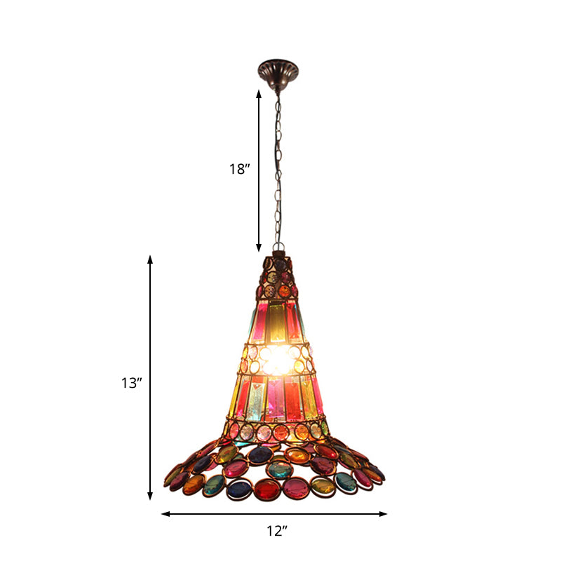 Antique Tapered Hanging Lamp Crystal 1 Light Pendant Lighting with Multi Colored Bead in Rustic Copper Clearhalo 'Art Deco Pendants' 'Cast Iron' 'Ceiling Lights' 'Ceramic' 'Crystal' 'Industrial Pendants' 'Industrial' 'Metal' 'Middle Century Pendants' 'Pendant Lights' 'Pendants' 'Tiffany' Lighting' 153696