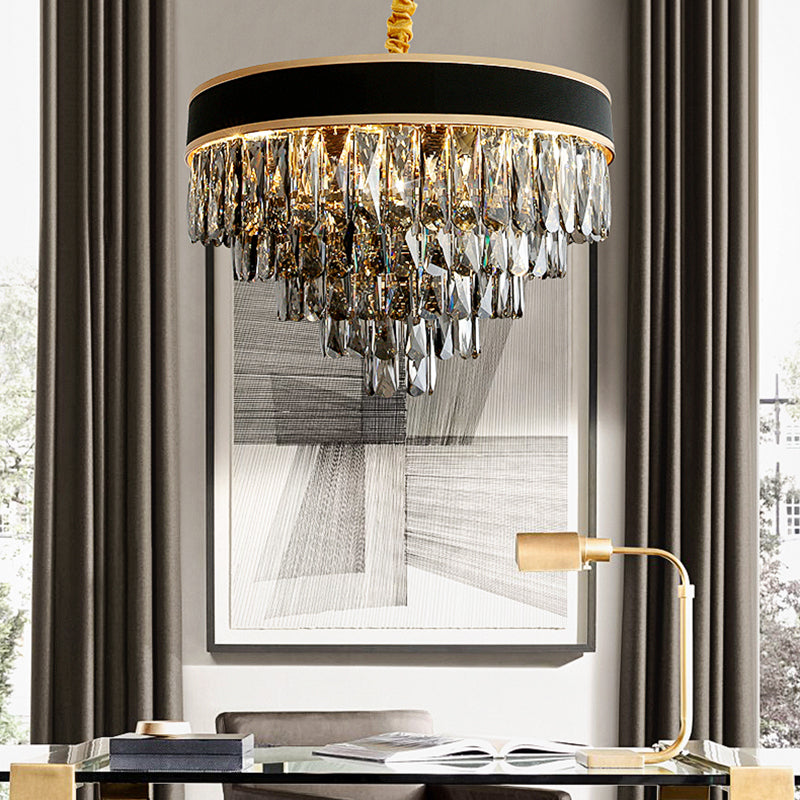 Layered Chandelier Lighting Modern Style Crystal 9/12 Lights Hanging Light Fixture in Smoke Grey 9 Smoke Gray Clearhalo 'Ceiling Lights' 'Chandeliers' 'Industrial Chandeliers' 'Industrial' 'Middle Century Chandeliers' 'Tiffany' Lighting' 154001