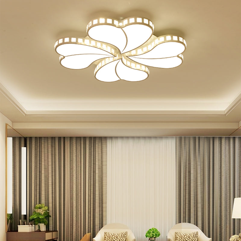 White Petal Flush Ceiling Light Contemporary Metal 20.5