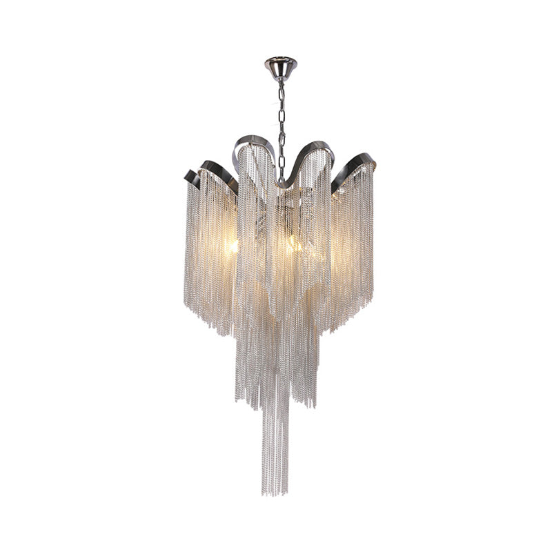 Tassel Metal Chandelier Modernist Nordic Style 4 Lights Silver Hanging Ceiling Light Fixture Clearhalo 'Ceiling Lights' 'Chandeliers' 'Modern Chandeliers' 'Modern' Lighting' 154502