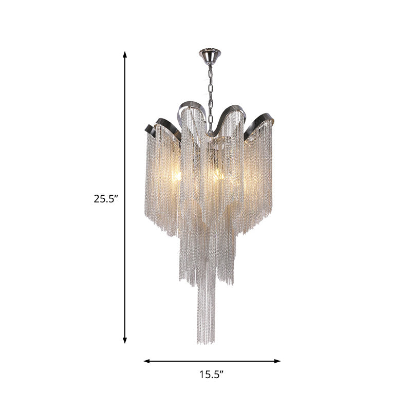 Tassel Metal Chandelier Modernist Nordic Style 4 Lights Silver Hanging Ceiling Light Fixture Clearhalo 'Ceiling Lights' 'Chandeliers' 'Modern Chandeliers' 'Modern' Lighting' 154503