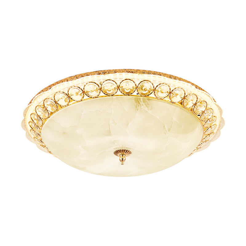 Textured Glass Bowl Flush Mount Lamp Modern LED Flush Ceiling Light with Clear Crystal Accent in Gold, 12