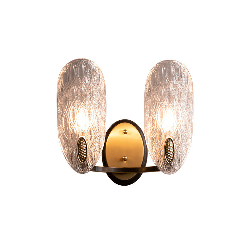 Textured Glass Oval Wall Lamp Modern 1/2-Light Wall Light Fixture in Black and Gold for Corridor Clearhalo 'Art deco wall lights' 'Cast Iron' 'Glass' 'Industrial wall lights' 'Industrial' 'Middle century wall lights' 'Modern' 'Rustic wall lights' 'Tiffany' 'Traditional wall lights' 'Wall Lamps & Sconces' 'Wall Lights' Lighting' 155515