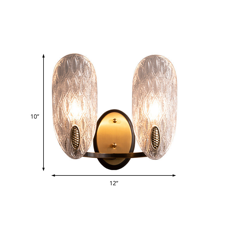 Textured Glass Oval Wall Lamp Modern 1/2-Light Wall Light Fixture in Black and Gold for Corridor Clearhalo 'Art deco wall lights' 'Cast Iron' 'Glass' 'Industrial wall lights' 'Industrial' 'Middle century wall lights' 'Modern' 'Rustic wall lights' 'Tiffany' 'Traditional wall lights' 'Wall Lamps & Sconces' 'Wall Lights' Lighting' 155516