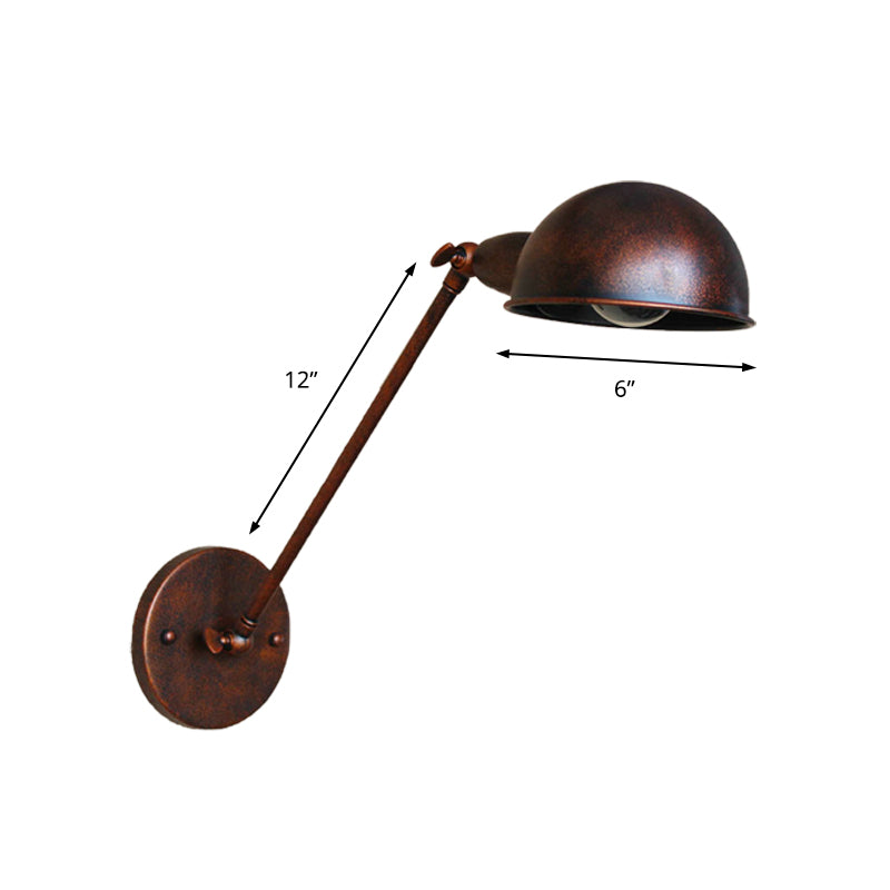 Rust 1 Light Wall Sconce Farmhouse Style Wrought Iron Adjustable Domed Wall Lamp for Bedside Clearhalo 'Art deco wall lights' 'Cast Iron' 'Glass' 'Industrial wall lights' 'Industrial' 'Middle century wall lights' 'Modern' 'Rustic wall lights' 'Tiffany' 'Traditional wall lights' 'Wall Lamps & Sconces' 'Wall Lights' Lighting' 156423