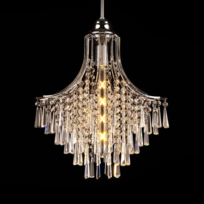 Vintage Style K9 Crystal Hanging Pendant Light 1 Light Chandelier Lamp in Polished Chrome Finish for Living Room Clearhalo 'Ceiling Lights' 'Modern Pendants' 'Modern' 'Pendant Lights' 'Pendants' Lighting' 157151