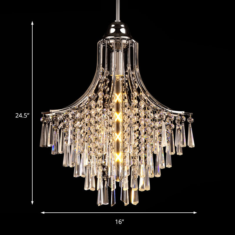 Vintage Style K9 Crystal Hanging Pendant Light 1 Light Chandelier Lamp in Polished Chrome Finish for Living Room Clearhalo 'Ceiling Lights' 'Modern Pendants' 'Modern' 'Pendant Lights' 'Pendants' Lighting' 157152