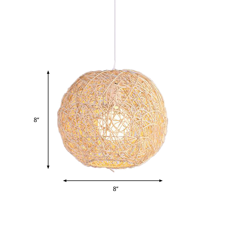 Rattan Orb Hanging Ceiling Light Country Style One Light Pendant Lighting in Beige Clearhalo 'Ceiling Lights' 'Pendant Lights' 'Pendants' Lighting' 157865