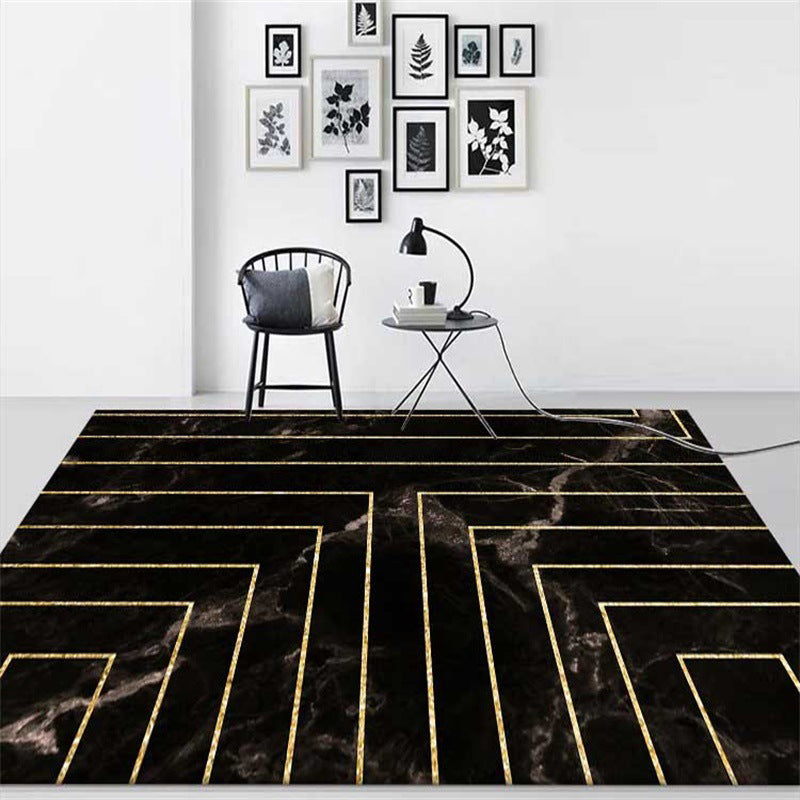 Black Bedroom Rug Modern Geometric Stripe Marble Pattern Area Rug Polyester Machine Washable Pet Friendly Carpet Black Clearhalo 'Area Rug' 'Modern' 'Rugs' Rug' 1578751