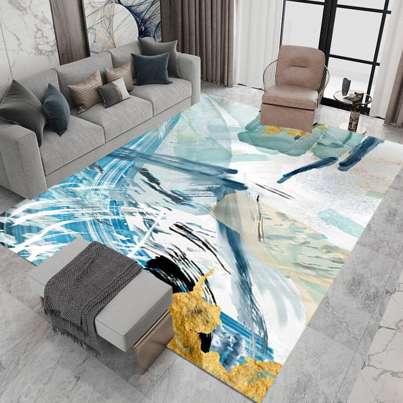 Unique Abstract Rug Blue and White Casual Rug Polyester Washable Non-Slip Backing Area Rug for Bedroom Sky Blue Clearhalo 'Area Rug' 'Modern' 'Rugs' Rug' 1578869