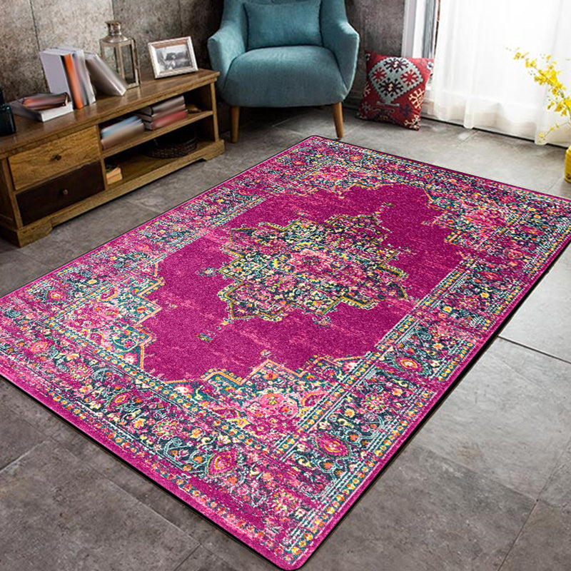 Purple Bedroom Rug Moroccan Medallion Flower Pattern Area Rug Polyester Washable Anti-Slip Backing Carpet Rose Red Clearhalo 'Area Rug' 'Moroccan' 'Rugs' Rug' 1579209