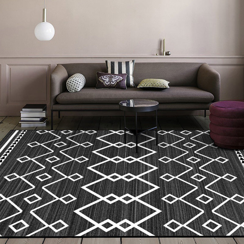 Modern Geometric Rug Dark Grey Polyester Rug Machine Washable Non-Slip Backing Area Rug for Bedroom Dark Gray Clearhalo 'Area Rug' 'Modern' 'Rugs' Rug' 1579241