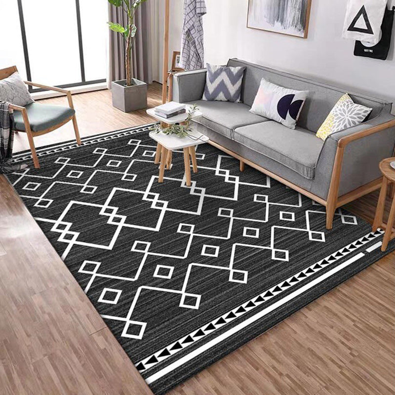 Modern Geometric Rug Dark Grey Polyester Rug Machine Washable Non-Slip Backing Area Rug for Bedroom Clearhalo 'Area Rug' 'Modern' 'Rugs' Rug' 1579242