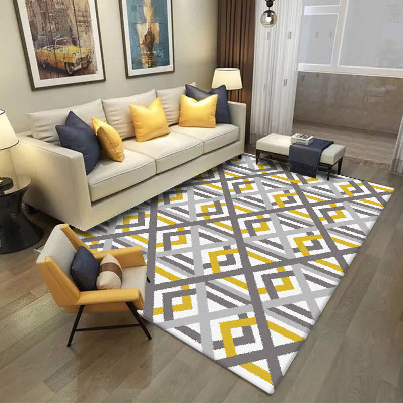 Modern Living Room Rug in White Geometric Hexagon Diamond Print Rug Polyester Machine Washable Pet Friendly Area Rug Grey Clearhalo 'Area Rug' 'Modern' 'Rugs' Rug' 1579455