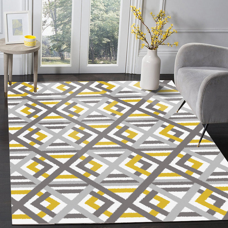 Modern Living Room Rug in White Geometric Hexagon Diamond Print Rug Polyester Machine Washable Pet Friendly Area Rug Clearhalo 'Area Rug' 'Modern' 'Rugs' Rug' 1579456