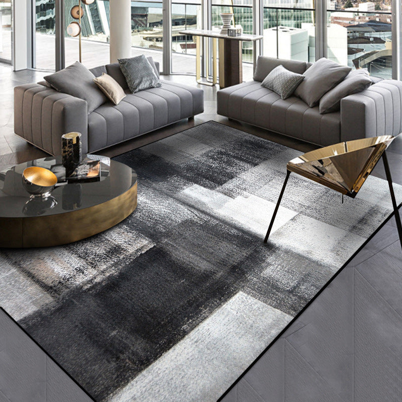 Simple Brushstroke Print Rug Black and Grey Modern Rug Polyester Washable Anti-Slip Backing Carpet for Living Room Black Clearhalo 'Area Rug' 'Modern' 'Rugs' Rug' 1579526