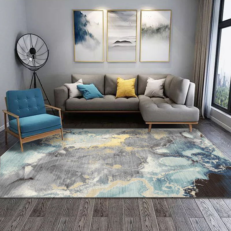 Blue and Grey Novelty Rug Polyester Watercolor Print Rug Washable Non-Slip Backing Carpet for Living Room Clearhalo 'Area Rug' 'Modern' 'Rugs' Rug' 1579731