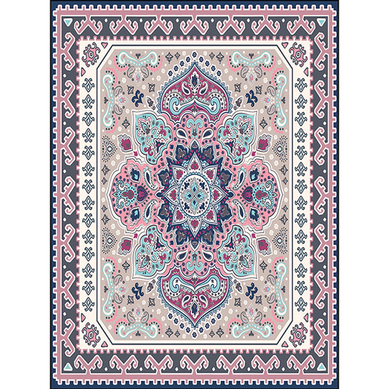 Persian Moroccan Rug in Purple Medallion Paisley Flower Pattern Rug Polyester Anti-Slip Carpet for Home Decoration Clearhalo 'Area Rug' 'Moroccan' 'Rugs' Rug' 1580244