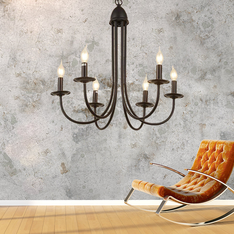 6/8 Heads Iron Chandelier Light Rustic Style Bronze Bare Bulb Dining Room Hanging Pendant with Curved Arm 6 Bronze Clearhalo 'Cast Iron' 'Ceiling Lights' 'Chandeliers' 'Industrial Chandeliers' 'Industrial' 'Metal' 'Middle Century Chandeliers' 'Rustic Chandeliers' 'Tiffany' Lighting' 158033