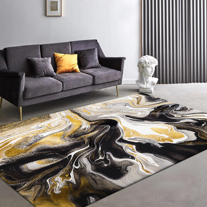 Unique Watercolor Pattern Rug Black and Yellow Novelty Rug Polyester Washable Anti-Slip Backing Carpet for Living Room Black Clearhalo 'Area Rug' 'Modern' 'Rugs' Rug' 1580338