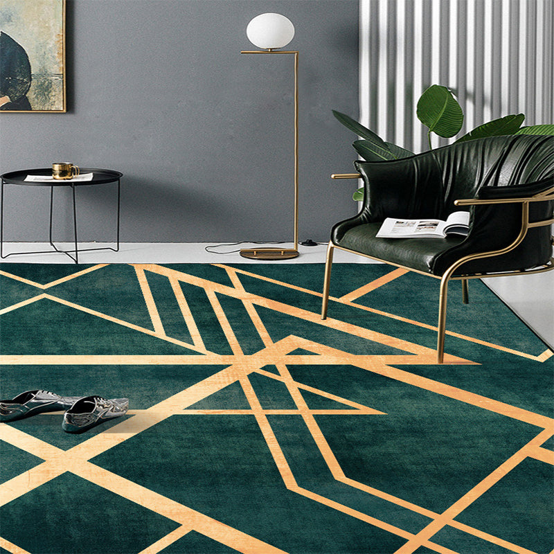 Green Bedroom Rug Modern Geometric Stripe Irregular Shape Pattern Area Rug Polyester Machine Washable Carpet Blackish Green Clearhalo 'Area Rug' 'Modern' 'Rugs' Rug' 1580402