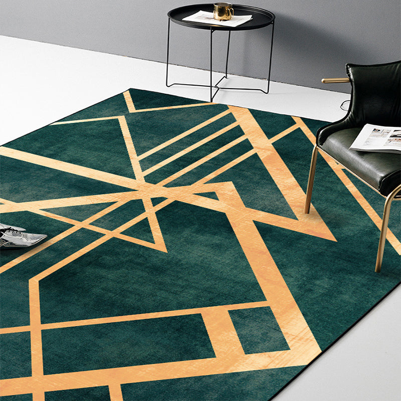 Green Bedroom Rug Modern Geometric Stripe Irregular Shape Pattern Area Rug Polyester Machine Washable Carpet Clearhalo 'Area Rug' 'Modern' 'Rugs' Rug' 1580403