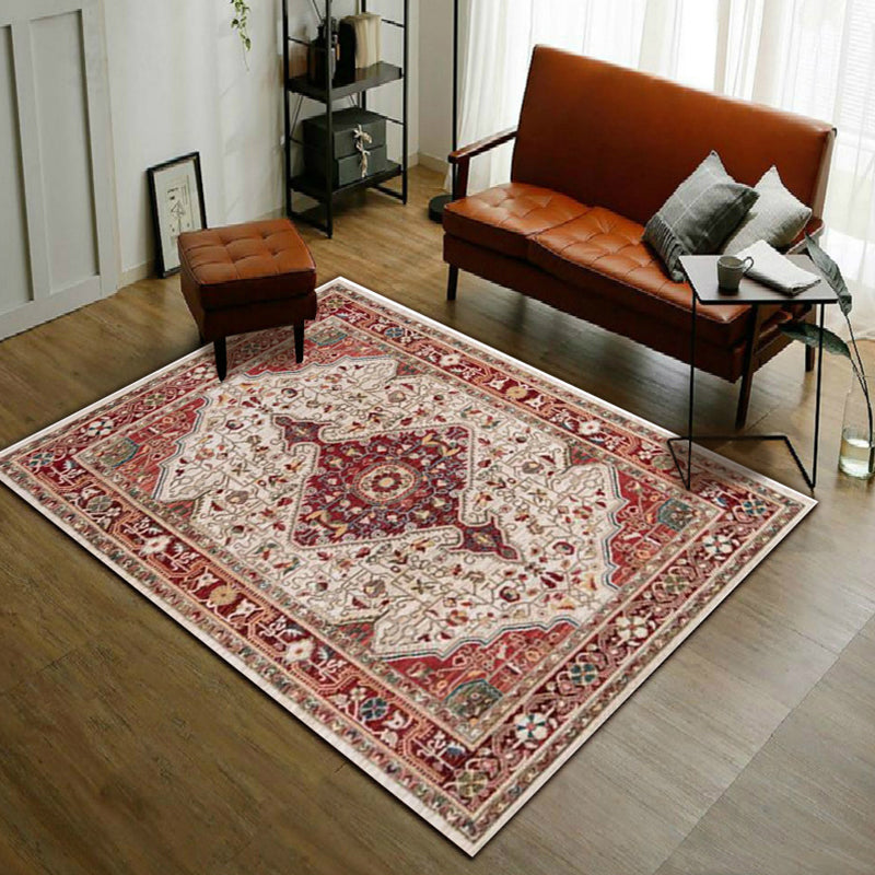 Moroccan Living Room Rug in Red Medallion Floral Print Rug Polyester Non-Slip Pet Friendly Area Rug Red Clearhalo 'Area Rug' 'Moroccan' 'Rugs' Rug' 1580464