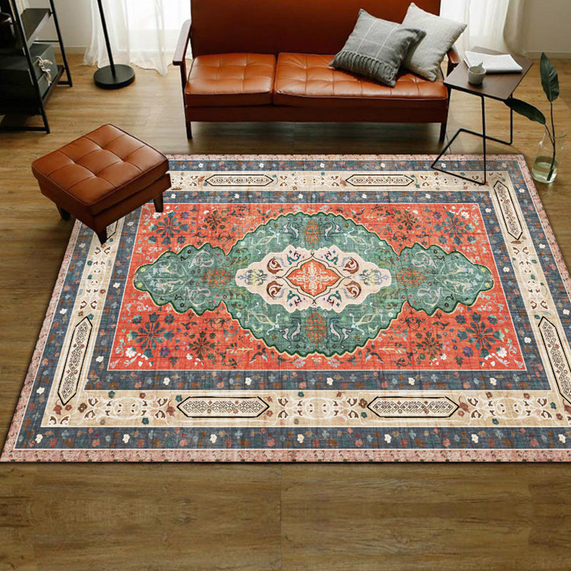 Persian Moroccan Rug in Orange Medallion Flower Pattern Rug Polyester Washable Anti-Slip Carpet for Home Decoration Yellow-Red Clearhalo 'Area Rug' 'Moroccan' 'Rugs' Rug' 1580472