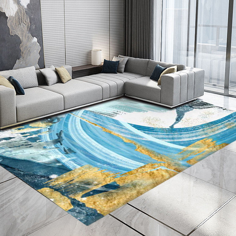 Modern Watercolor Pattern Rug Blue Polyester Rug Washable Non-Slip Backing Area Rug for Living Room Clearhalo 'Area Rug' 'Modern' 'Rugs' Rug' 1580562