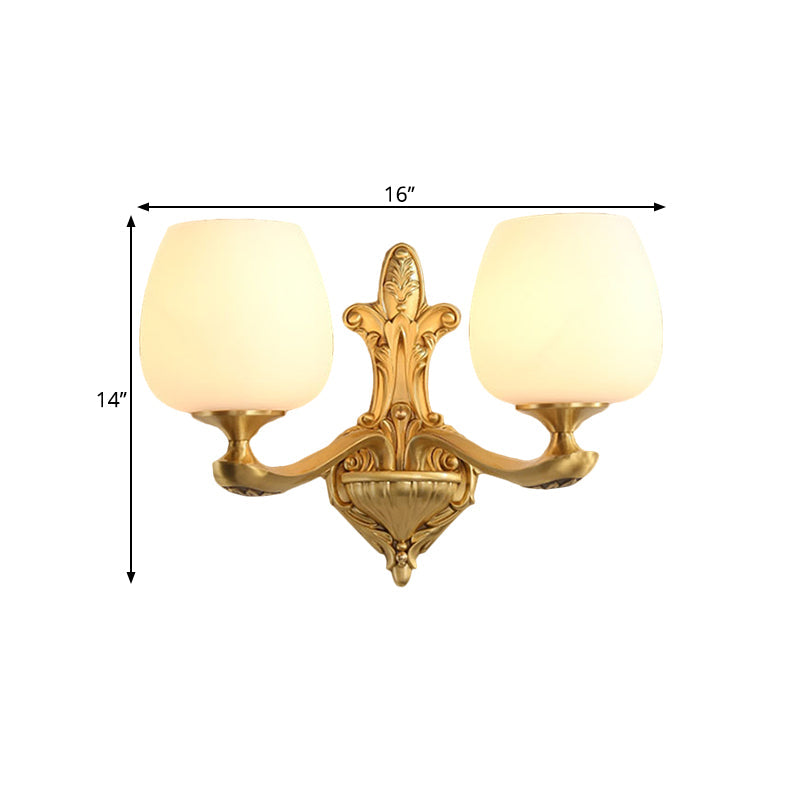 Brass 1/2-Light Wall Sconce Countryside Cream Glass Cup Shape Wall Lighting Fixture for Bedroom Clearhalo 'Wall Lamps & Sconces' 'Wall Lights' Lighting' 1580698