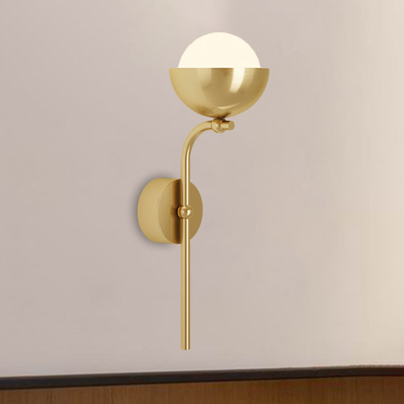 Metallic Hemisphere Wall Sconce Traditional 1-Head Sitting Room LED Wall Mount Light with Orb White Glass Shade in Brass/Black and Gold Clearhalo 'Wall Lamps & Sconces' 'Wall Lights' Lighting' 1580804