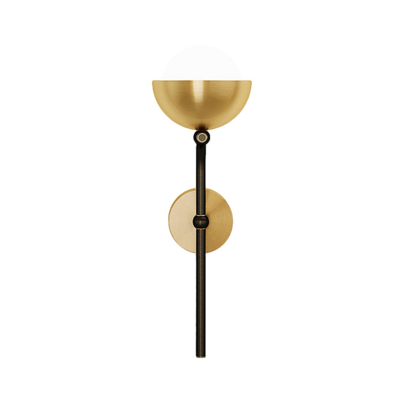 Metallic Hemisphere Wall Sconce Traditional 1-Head Sitting Room LED Wall Mount Light with Orb White Glass Shade in Brass/Black and Gold Clearhalo 'Wall Lamps & Sconces' 'Wall Lights' Lighting' 1580810