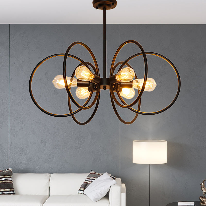 Multi Ring Metal Chandelier Light Vintage Style 6 Lights Restaurant Ceiling Light Fixture in Black Clearhalo 'Cast Iron' 'Ceiling Lights' 'Chandeliers' 'Industrial Chandeliers' 'Industrial' 'Metal' 'Middle Century Chandeliers' 'Rustic Chandeliers' 'Tiffany' Lighting' 158361