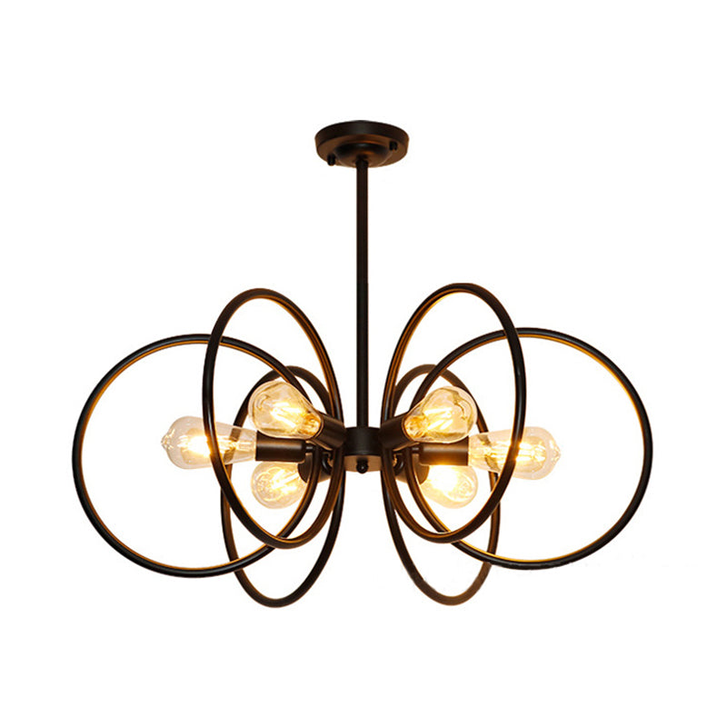 Multi Ring Metal Chandelier Light Vintage Style 6 Lights Restaurant Ceiling Light Fixture in Black Clearhalo 'Cast Iron' 'Ceiling Lights' 'Chandeliers' 'Industrial Chandeliers' 'Industrial' 'Metal' 'Middle Century Chandeliers' 'Rustic Chandeliers' 'Tiffany' Lighting' 158364