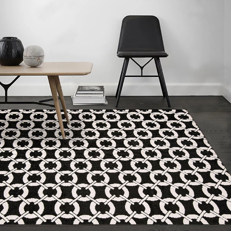 Modern Living Room Rug in Black Mesh Circle Stripe Print Rug Polyester Washable Pet Friendly Area Rug Black Clearhalo 'Area Rug' 'Modern' 'Rugs' Rug' 1583712