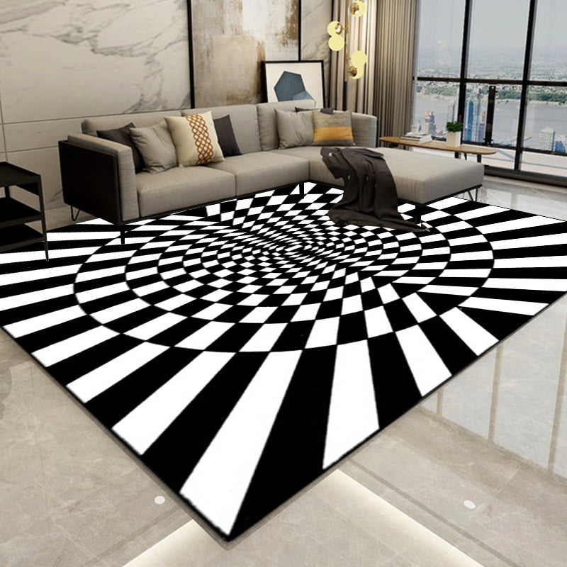 Novelty Living Room Rug in Black and White 3D Circle Stripe Print Rug Polyester Pet Friendly Washable Area Rug Clearhalo 'Area Rug' 'Rug' 1583914