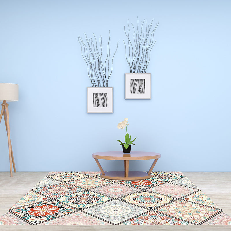 Tribal Moroccan Rug Multicolor Square Flower Pattern Rug Polyester Anti-Slip Pet Friendly Carpet for Home Decoration Clearhalo 'Area Rug' 'Moroccan' 'Rugs' Rug' 1583939