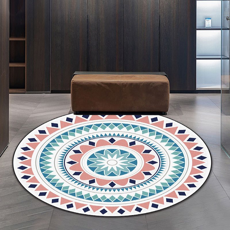 Bohemian Living Room Rug Multi-color Floral Circle Diamond Print Rug Polyester Washable Area Rug Pink Clearhalo 'Area Rug' 'Bohemian' 'Rugs' Rug' 1583972