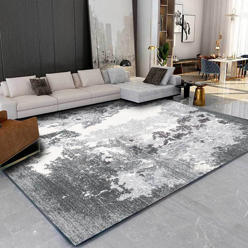 Grey and White Contemporary Rug Polyester Abstract Rug Washable Non-Slip Backing Carpet for Living Room Clearhalo 'Area Rug' 'Rug' 1584036