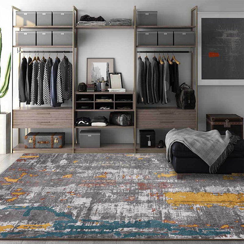 Industrial Abstract Rug Grey Polyester Rug Machine Washable Anti-Slip Backing Area Rug for Bedroom Clearhalo 'Area Rug' 'Rug' 1584044