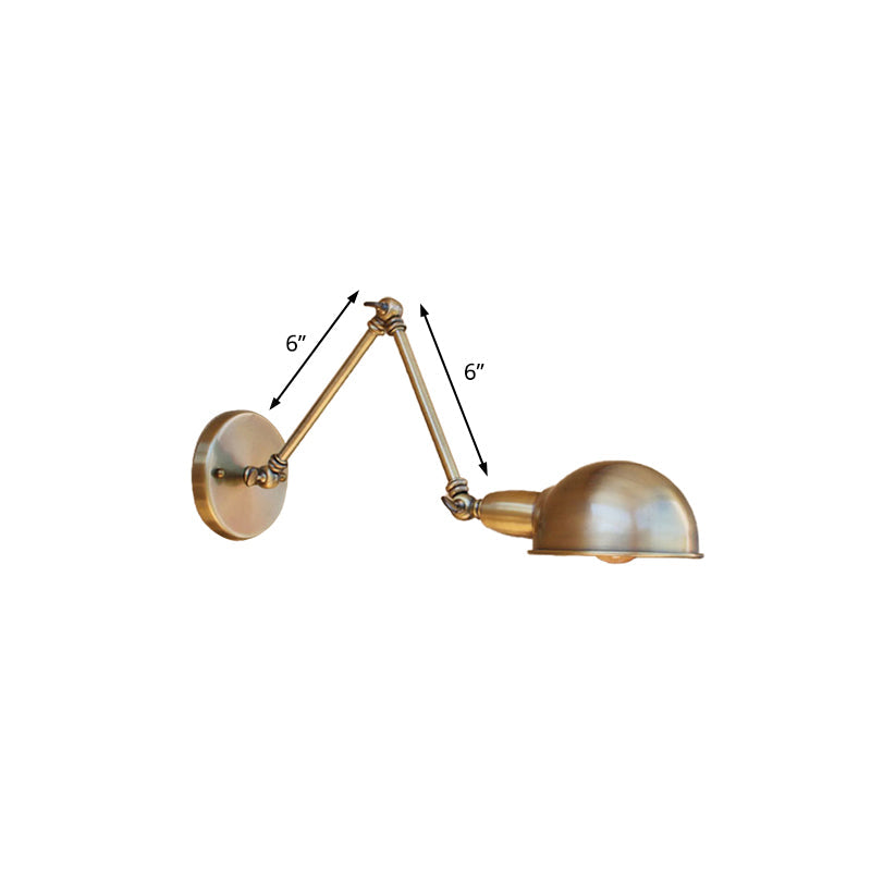 Retro Dome Wall Sconce 1 Bulb Metal Wall Lighting with Swing Arm in Brass/Chrome for Bathroom Clearhalo 'Art deco wall lights' 'Cast Iron' 'Glass' 'Industrial wall lights' 'Industrial' 'Middle century wall lights' 'Modern' 'Rustic wall lights' 'Tiffany' 'Traditional wall lights' 'Wall Lamps & Sconces' 'Wall Lights' Lighting' 158408