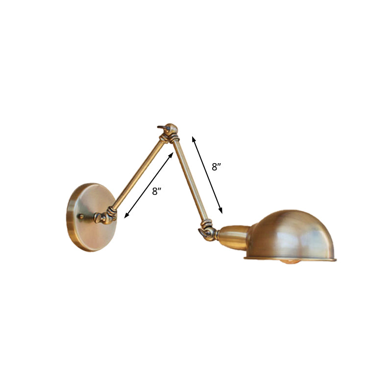 Retro Dome Wall Sconce 1 Bulb Metal Wall Lighting with Swing Arm in Brass/Chrome for Bathroom Clearhalo 'Art deco wall lights' 'Cast Iron' 'Glass' 'Industrial wall lights' 'Industrial' 'Middle century wall lights' 'Modern' 'Rustic wall lights' 'Tiffany' 'Traditional wall lights' 'Wall Lamps & Sconces' 'Wall Lights' Lighting' 158409