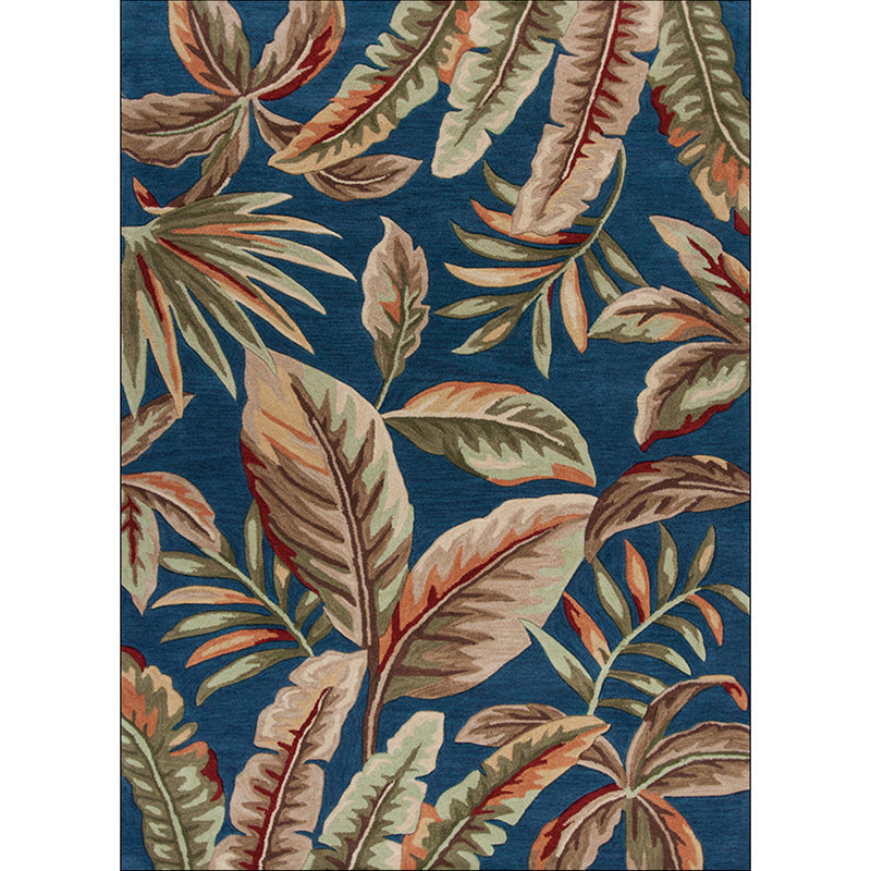 Blue Tropical Rug Polyester Leaf Print Rug Washable Non-Slip Backing Carpet for Living Room Clearhalo 'Area Rug' 'Rug' 1584165