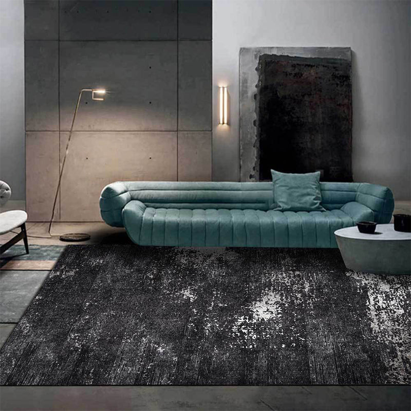 Industrial Abstract Rug Black Polyester Rug Machine Washable Anti-Slip Backing Area Rug for Bedroom Clearhalo 'Area Rug' 'Rug' 1584397