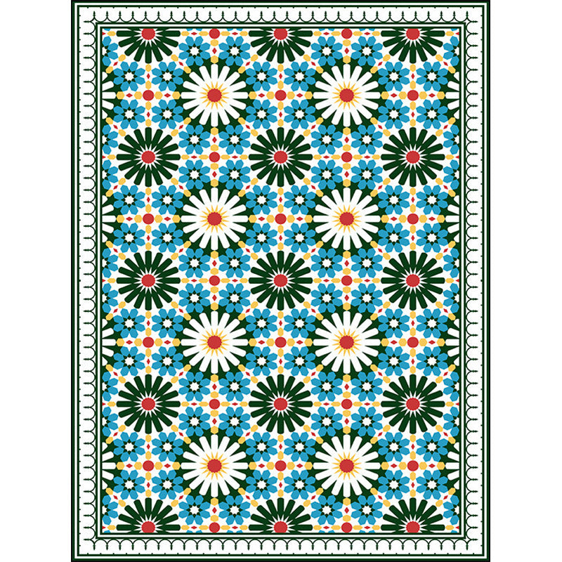 Persian Moroccan Rug in Green Geometry Floral Pattern Rug Polyester Pet Friendly Carpet for Home Decoration Clearhalo 'Area Rug' 'Moroccan' 'Rugs' Rug' 1584449